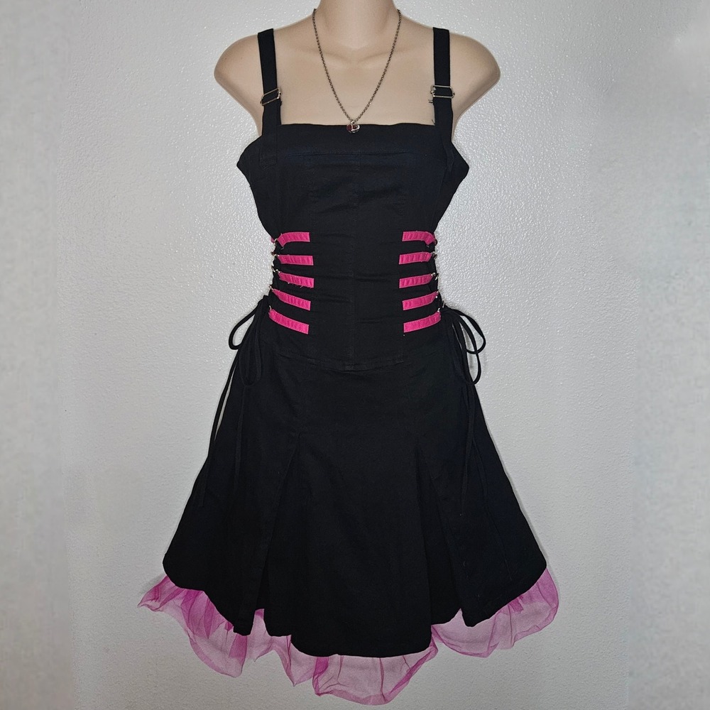TRIPP NYC Black Pink Goth Punk Corset Dress Tulle Skirt